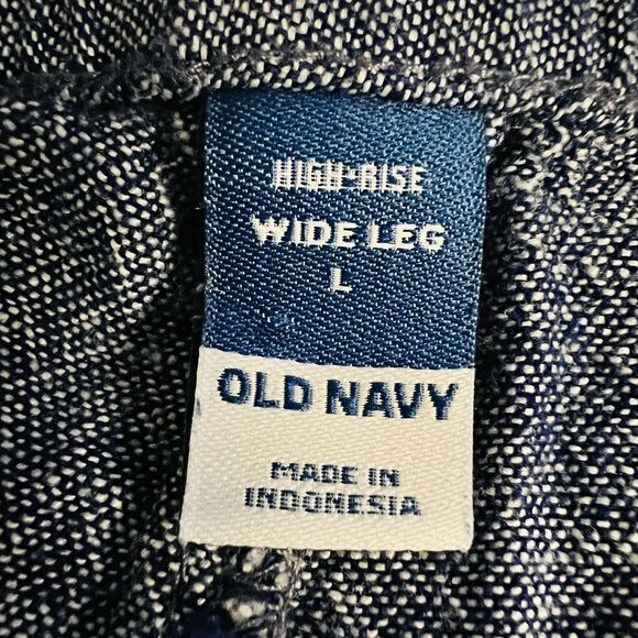 Old Navy Blue Linen Blend High Rise Wide Leg Cropped Pants Boho Earthy - Large - Picture 7 of 8